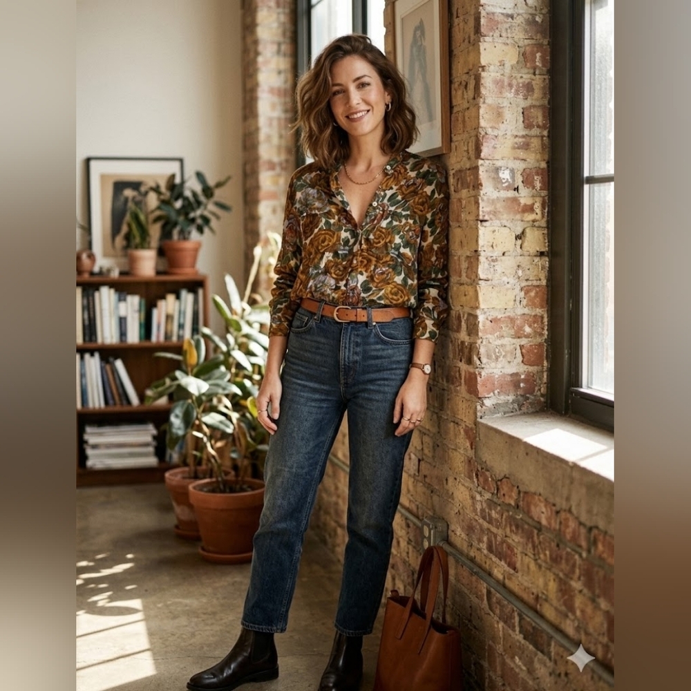 Zara Earthtone Floral Blouse
